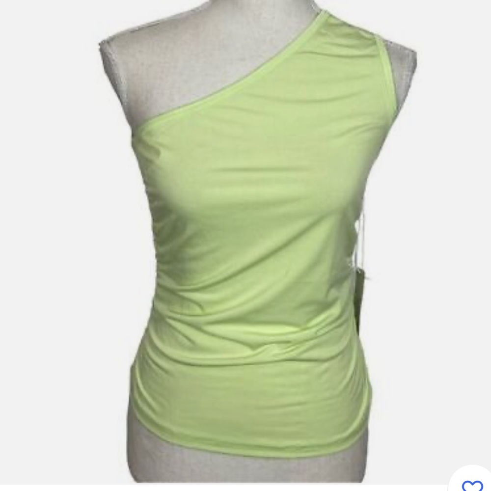 One shoulder green top